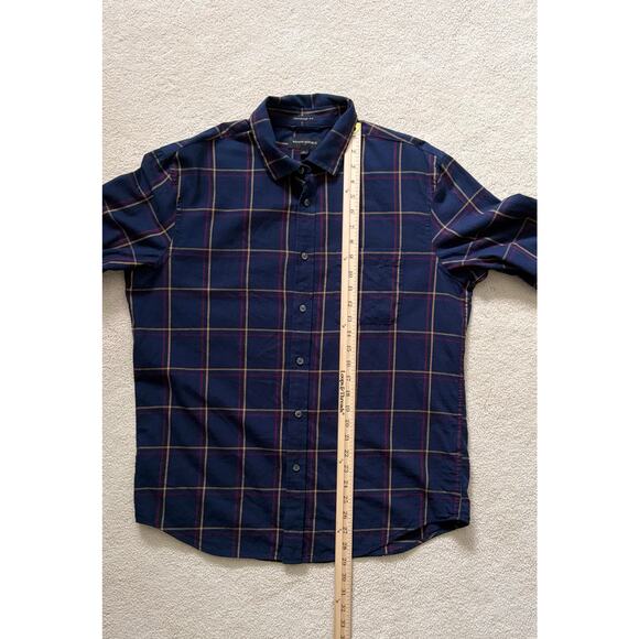 Banana Republic Untucked Standard-Fit Button-Down Cotton Navy Plaid Men’s Size L - Picture 6 of 7